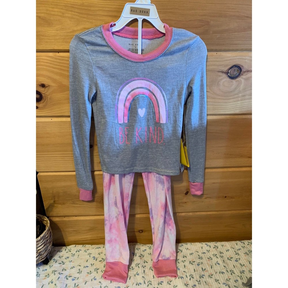 Rae Dunn Be Kind Pink & Tie Dye Girls Pajama Set Size 6 NWT